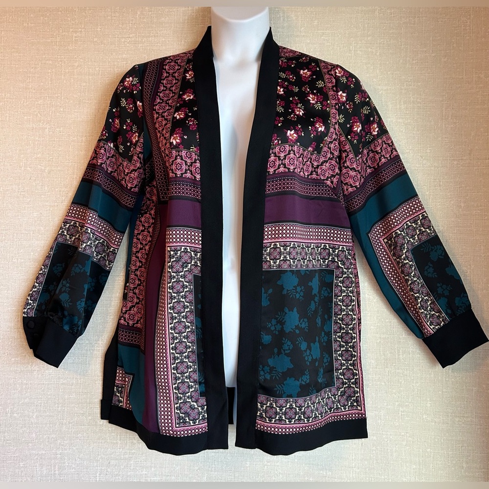 Chicos Open Front Patchwork Jacket Size 1 Medium … - image 1